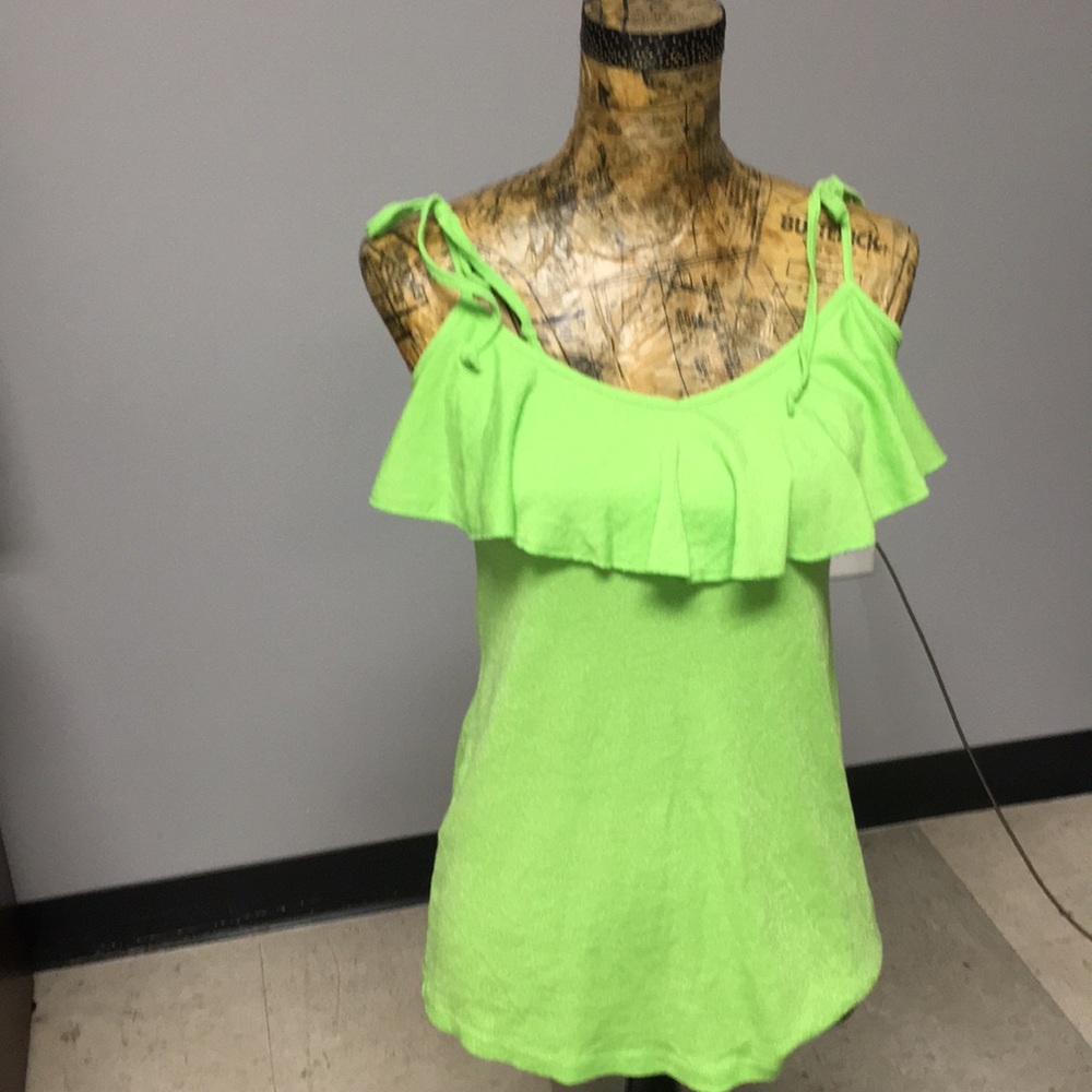 Key lime tie strap ruffled tank